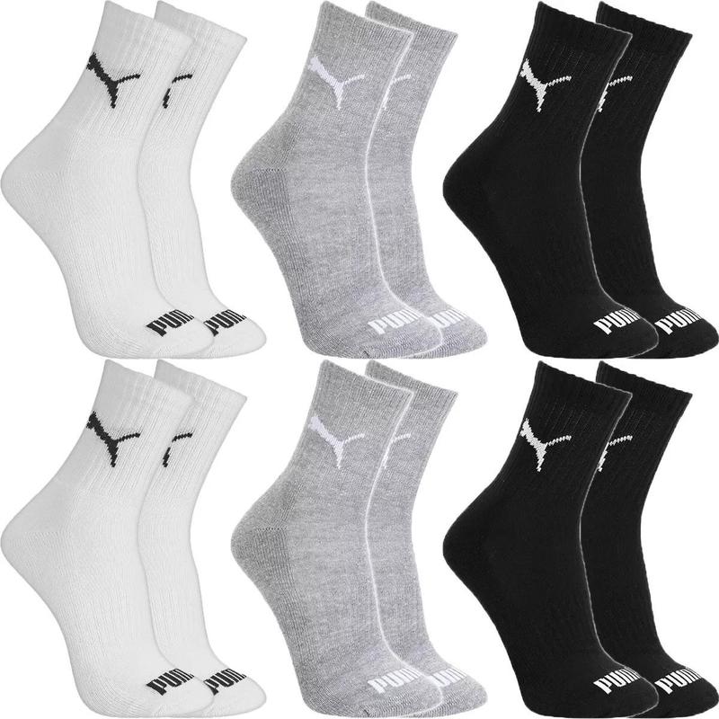 Kit 6 Pares Meias Puma Cano Médio Alto Algodão Meia Adulto Masculino Feminino Academia Original